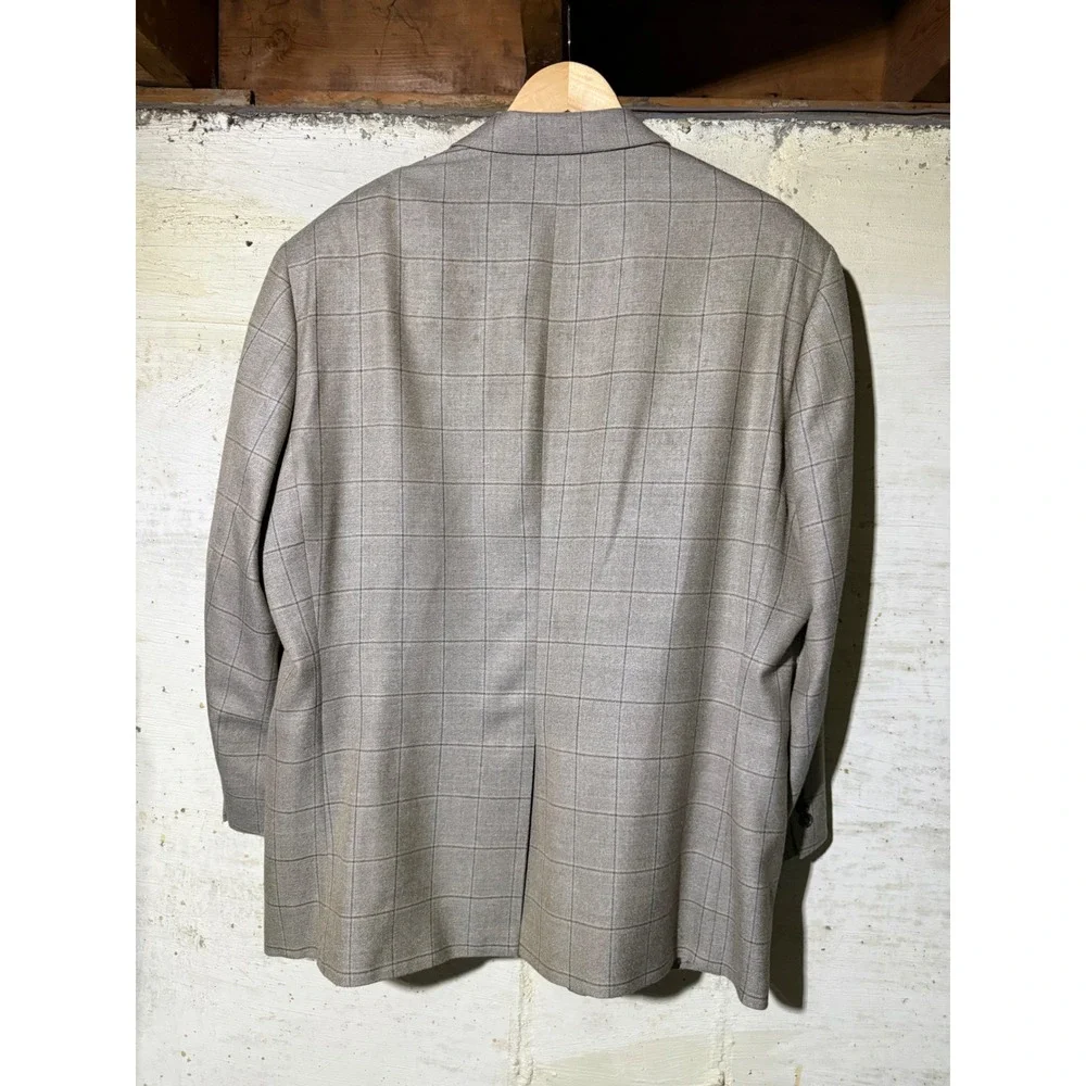 Lauren Ralph Lauren Mens Plaid Blazer 46R Silk Wool Brown Sport Coat Two Button